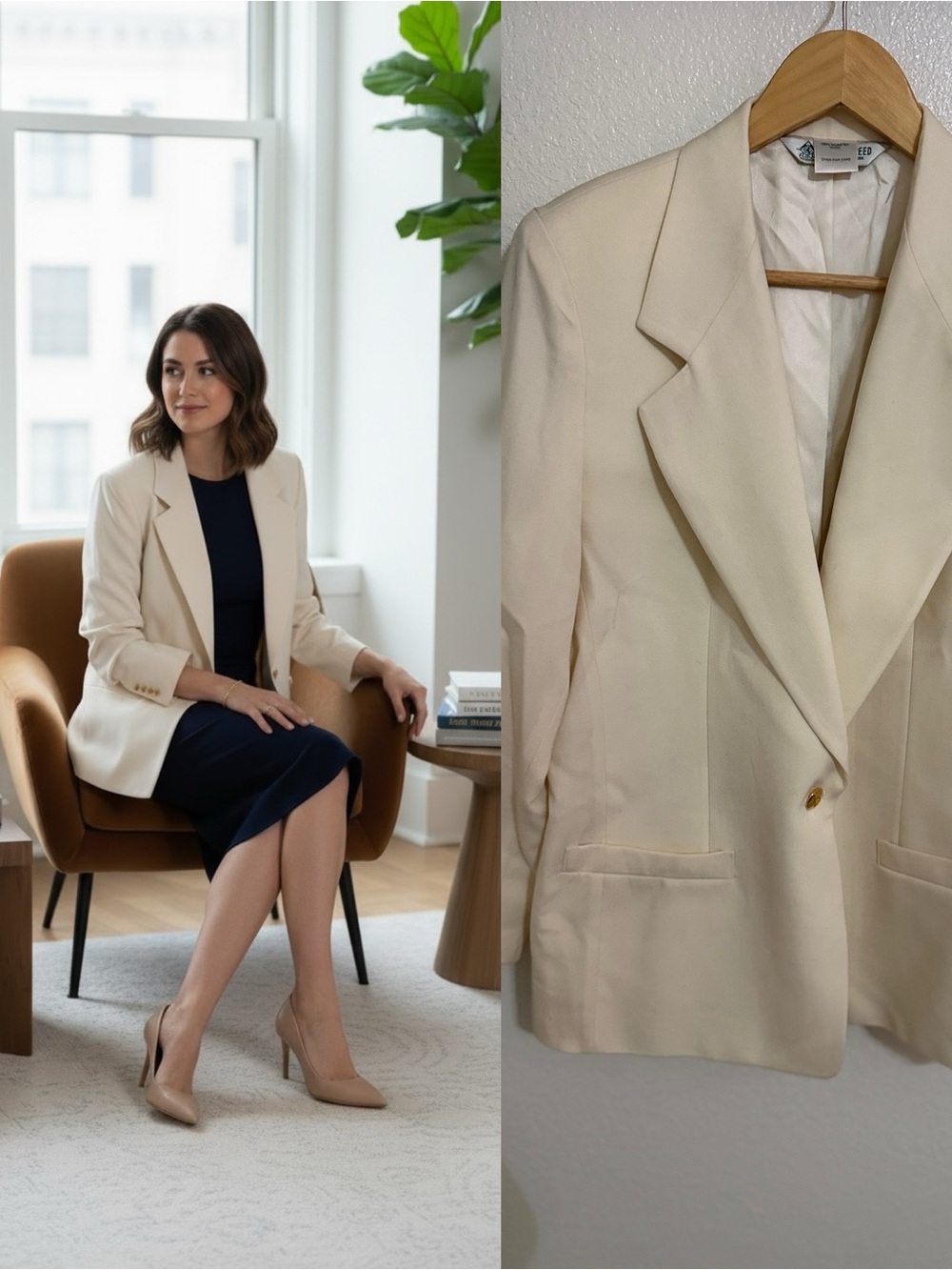 NWT Vintage Austin Reed Wool Blazer Sz 6 Ivory Gold Buttons Deadstock